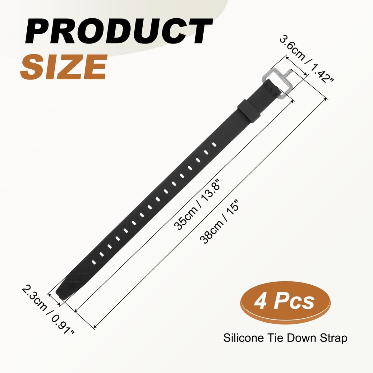 4 Pcs Silicone Tie Down Strap, 35cm / 14 inch Versatile Wear Resistant Silicone Securing Strap with Metal Buckle for Luggage Binding Outdoor Equipment Sorting,Black — view 2