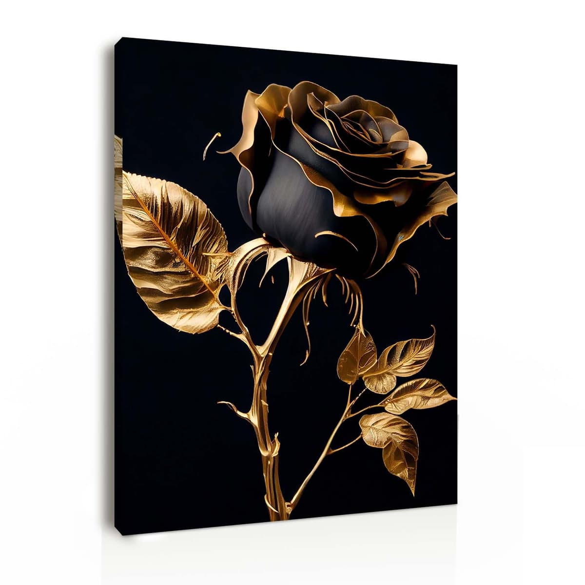 Galmcook Framed Canvas Wall Art 12x16 Inch Black and Gold Rose Modern Artwork Elegant Floral Wall Canvas for Living Room Bedroom Hallway Wall Decoration Prints with Hooks Magic Tape and Nails