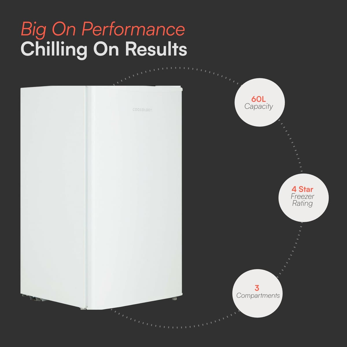 Cookology UCFZ60WH Freestanding Under Counter Freezer in White - 60 Litre Capacity - 48cm Width - Practical Reversible Door - 3 Large Compartments - 4 Star Rating — view 2