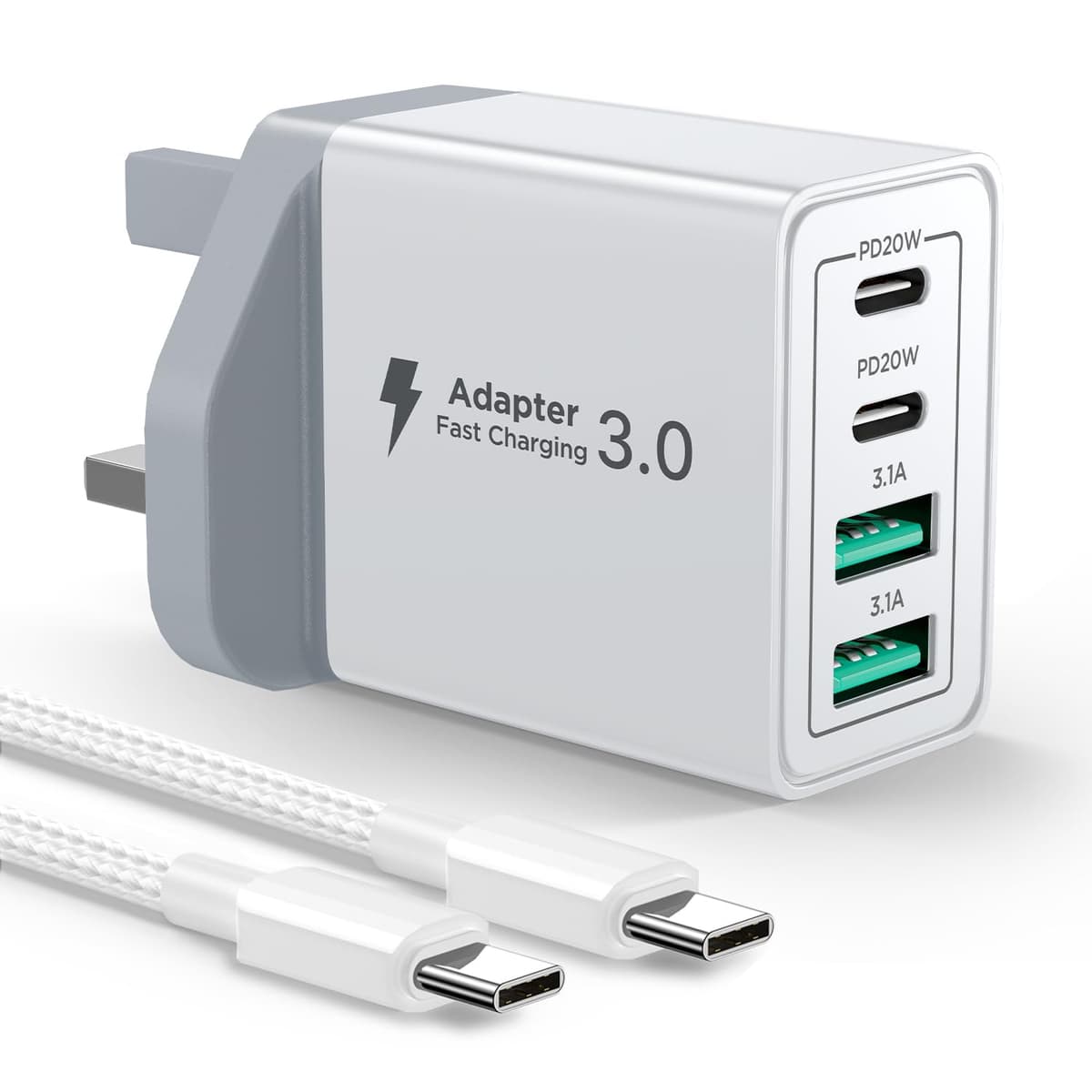 USB C Plug Fast Charge, 40W 4-Port Multi USB Charger Plug UK Dual Port PD Power Adapter +QC Wall plug Multiport Mains Type C Charging Plug for iPhone 17 16 15 14 13 12 11 Pro Max XS XR 8, Samsung, Pad — view 11