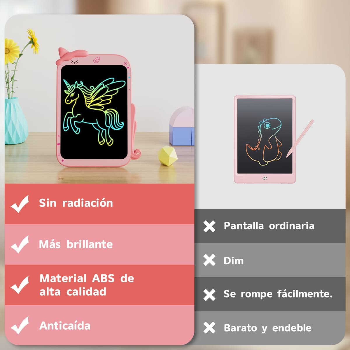 2026 Nueva 10 Pulgadas Tableta de Escritura LCD, Electight Portátil Tablet Escritura Pantalla Colorido Infantil con Borrable y Bloqueo Función, Reutilizables, para Notas, Memo, Escuela, Oficina (Rosa) — view 2