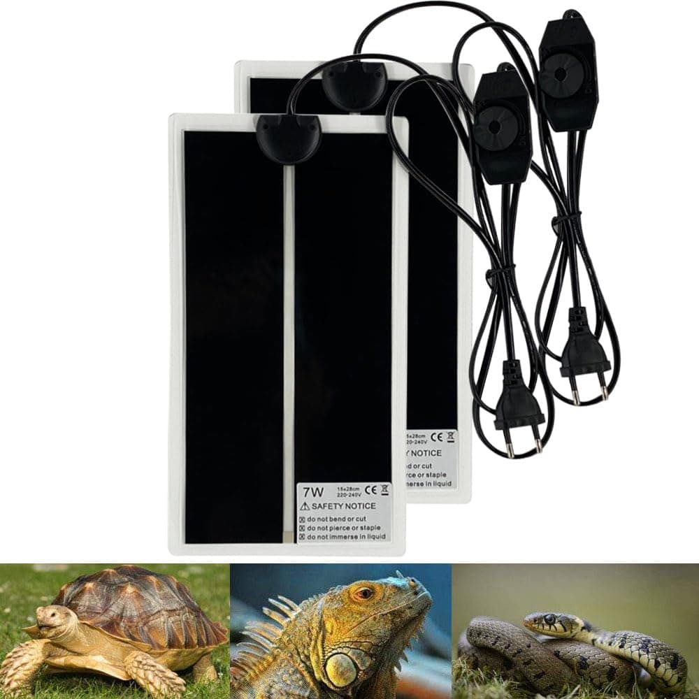 Manta Calefactora para Reptiles, 2 PIEZAS Almohadilla Térmica para Reptiles con Temperatura Ajustable para Reptiles Tortuga Serpientes Lagartos Geckos -Tapetes Térmicos para Terrarios(28x15CM)