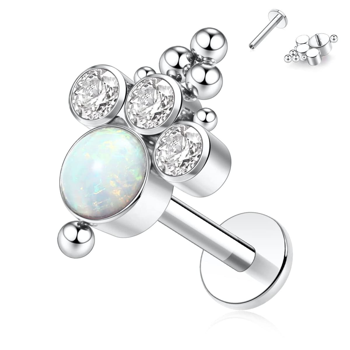 hengkaixuan 16G Titanium Labret Studs - Internally Threaded Flatback - Unisex - Silver - Piercing Jewellery — view 40