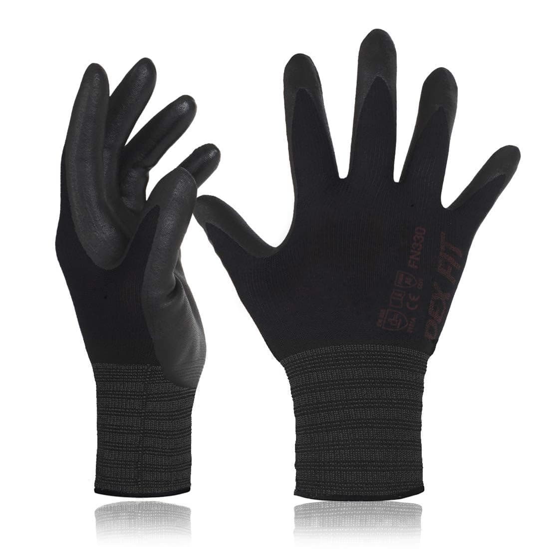 DEX FIT Guantes de Trabajo FN330, Ajuste Cómodo Elástico 3D, Buen Agarre, Recubrimiento de Espuma Duradero de Nitrilo, Táctil, Fino y Ligero, Lavable en la Lavadora