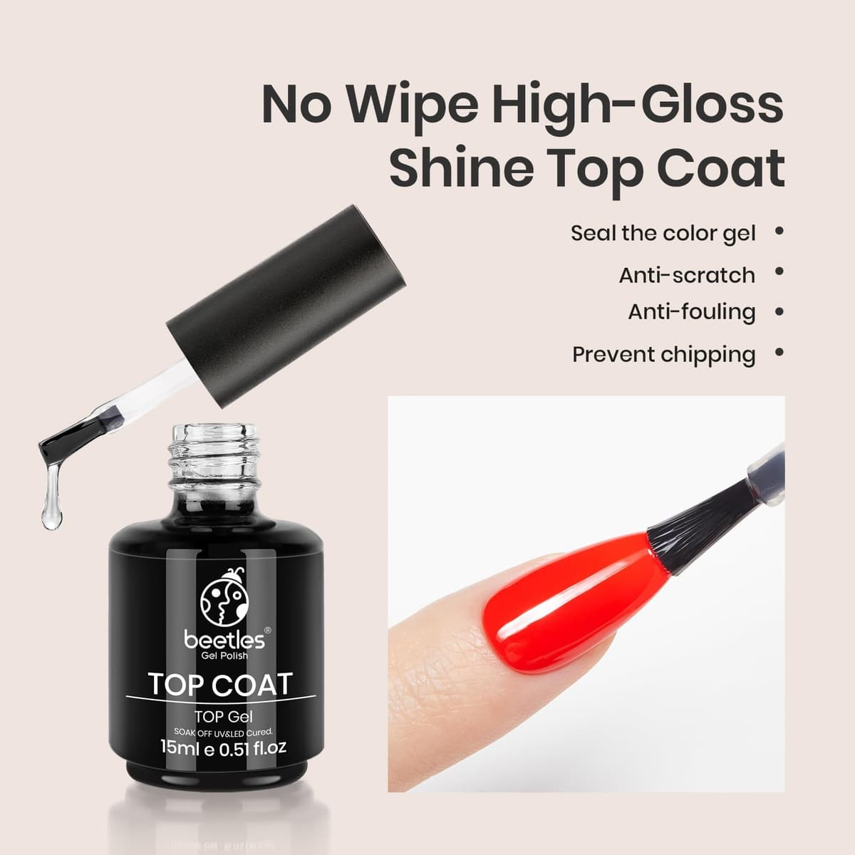 Beetles Gel Polish 2x15ML No Wipe Top and Base Coat Set - Shine Finish and Long Lasting Soak Off LED Nail Lamp Gel Base Top Coat Finish Nail Art Design Manicure for Girls — view 2