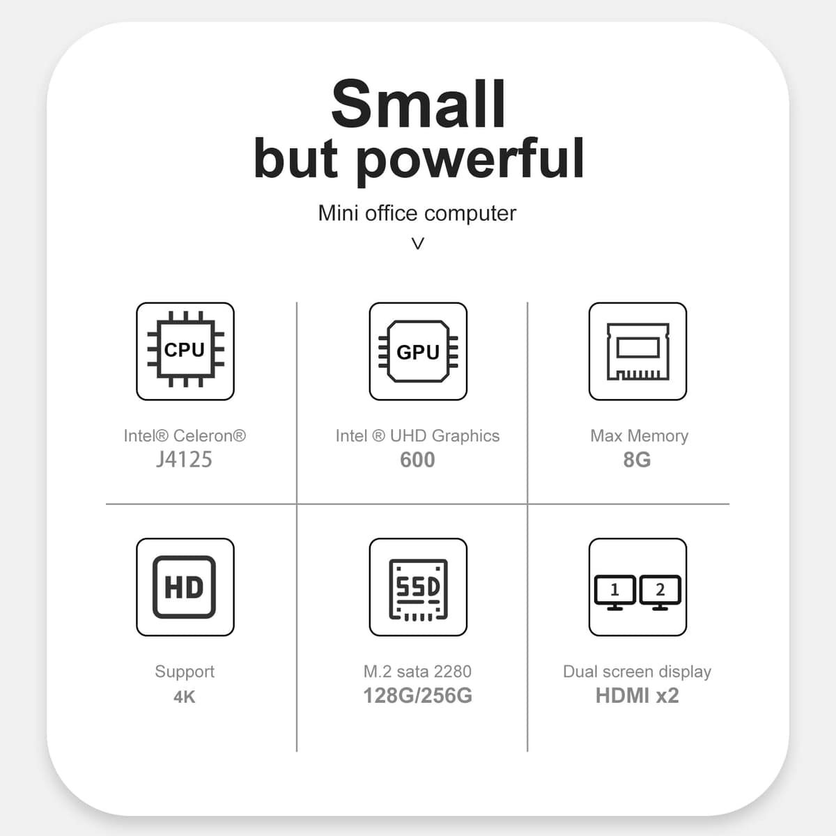 KUYIA Mini PC Desktop Computer Micro PC Windows 10 8GB RAM 128G SSD Celeron J4125(up to 2.7GHz) Processor Supports 4K HD Dual HDMI WiFi (2.4G+5.8G) Ethernet 1000M USB 3.0X4 BT4.0 — view 3