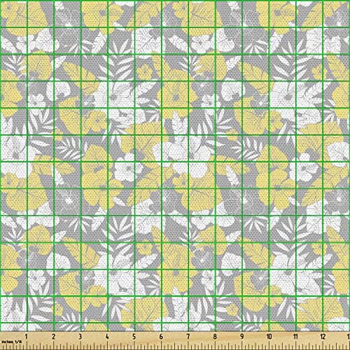 Ambesonne Luau Fabric by The Yard, Hawaiian Vegetation Flowers Abstract Summertime Botanical Composition, Decorative Fabric Water Resistant for Outdoor Furnishing Indoor DIY Projects, 1 Yard, Yellow