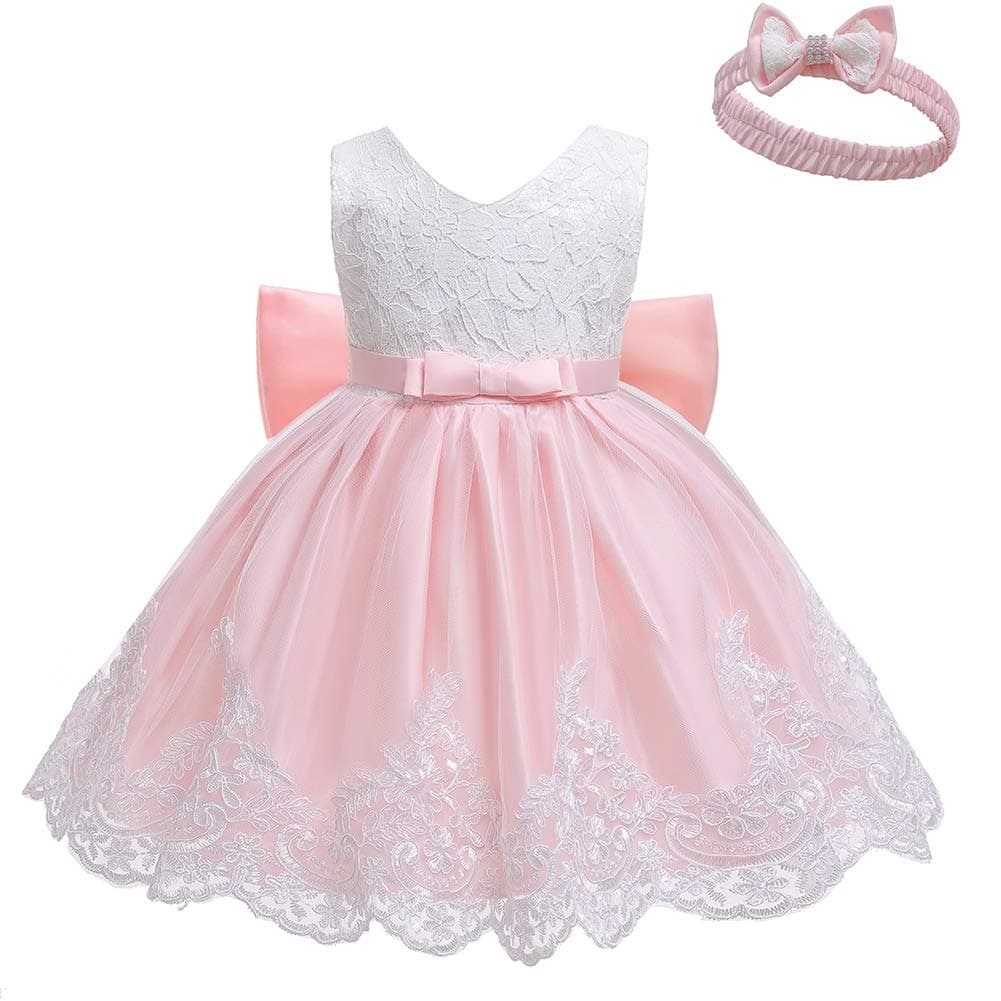LZH Baby Girls Flower Wedding Dress Toddler Birthday Party Pageant Baptism Christening Tutu Gown Bowknot Dress — view 4