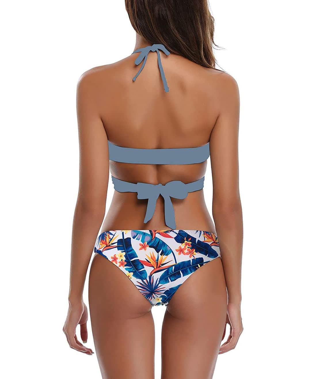 SHEKINI Mujer Halter Bikini de Dos Piezas Ajustable Bikini Top Front Cruzar Bandage Retro Impresión Cintura Baja Bikini Bottom Traje de baño de Dos Piezas — view 2