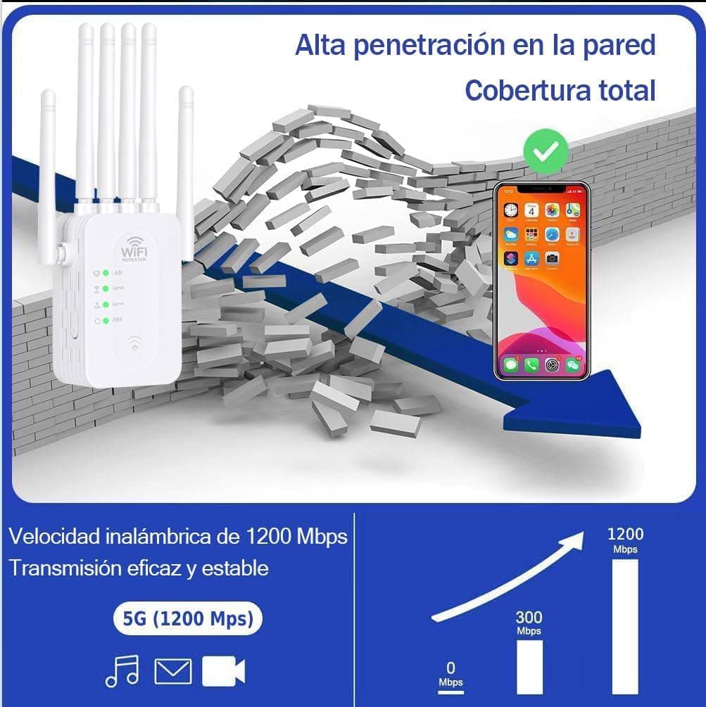 Repetidor WiFi, Nuevo 1200Mbps Amplificador Señal WiFi, Doble Banda 5GHz y 2.4GHz Amplificador WiFi con WPS, 6 Potentes Antenas Externas Fácil Instalación Acción Compatible con Todos Los Routers — view 3