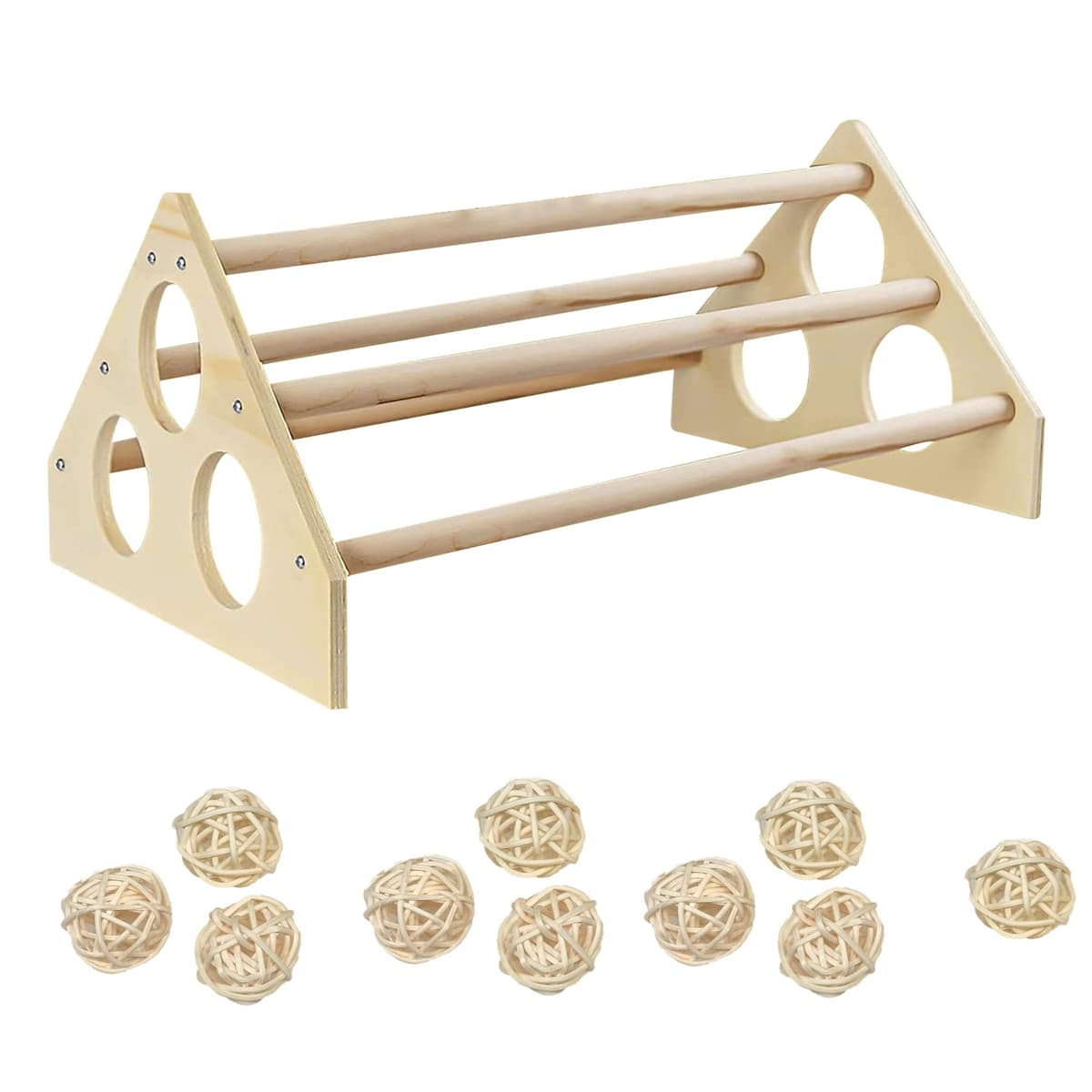 Allazone 4 Talla Perca de Pájaro, Soporte de Percha para Polluelo Naturales para Pájaros Pájaro de Madera Soporte de Perca con 5 Pz Bolas de Ratán para Gallinas Loro — view 5