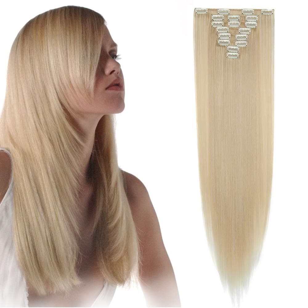 24"(60cm) SEGO Extensiones de Cabello Clip de Pelo Sintético Se Ve Natural 8 PCS [Sandy Rubio mezcla Blanqueador Rubio] Rizado Ondulado Largo Postizos Pelucas (140g) — view 14