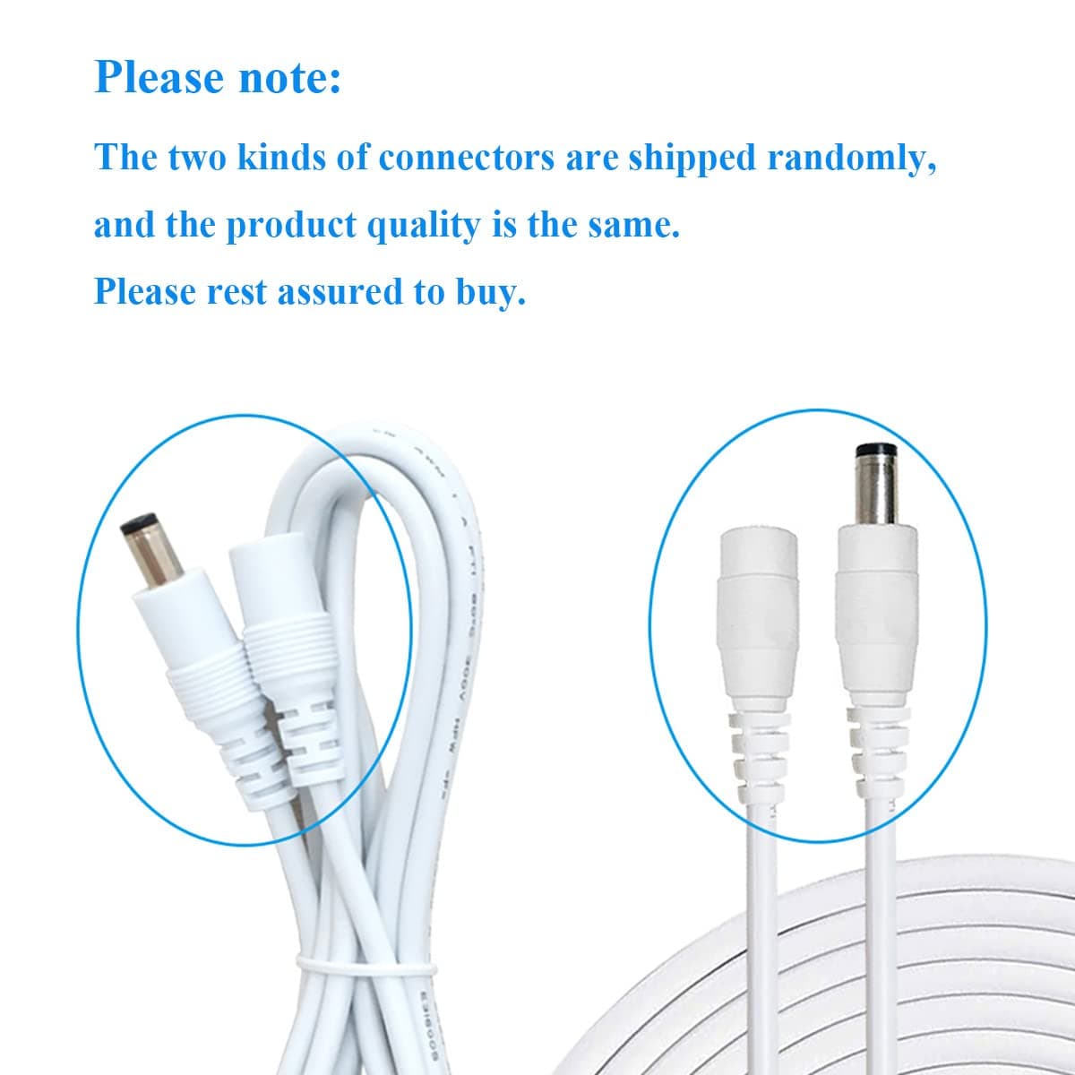 Liwinting 10m Cable de Extensión 2.1mm x 5.5mm Plug DC Macho a Hembra Conector para Adaptador de Corriente, LED, Cámara CCTV Potencia, Coche, Monitores y Más, Flexible - Blanco — view 5