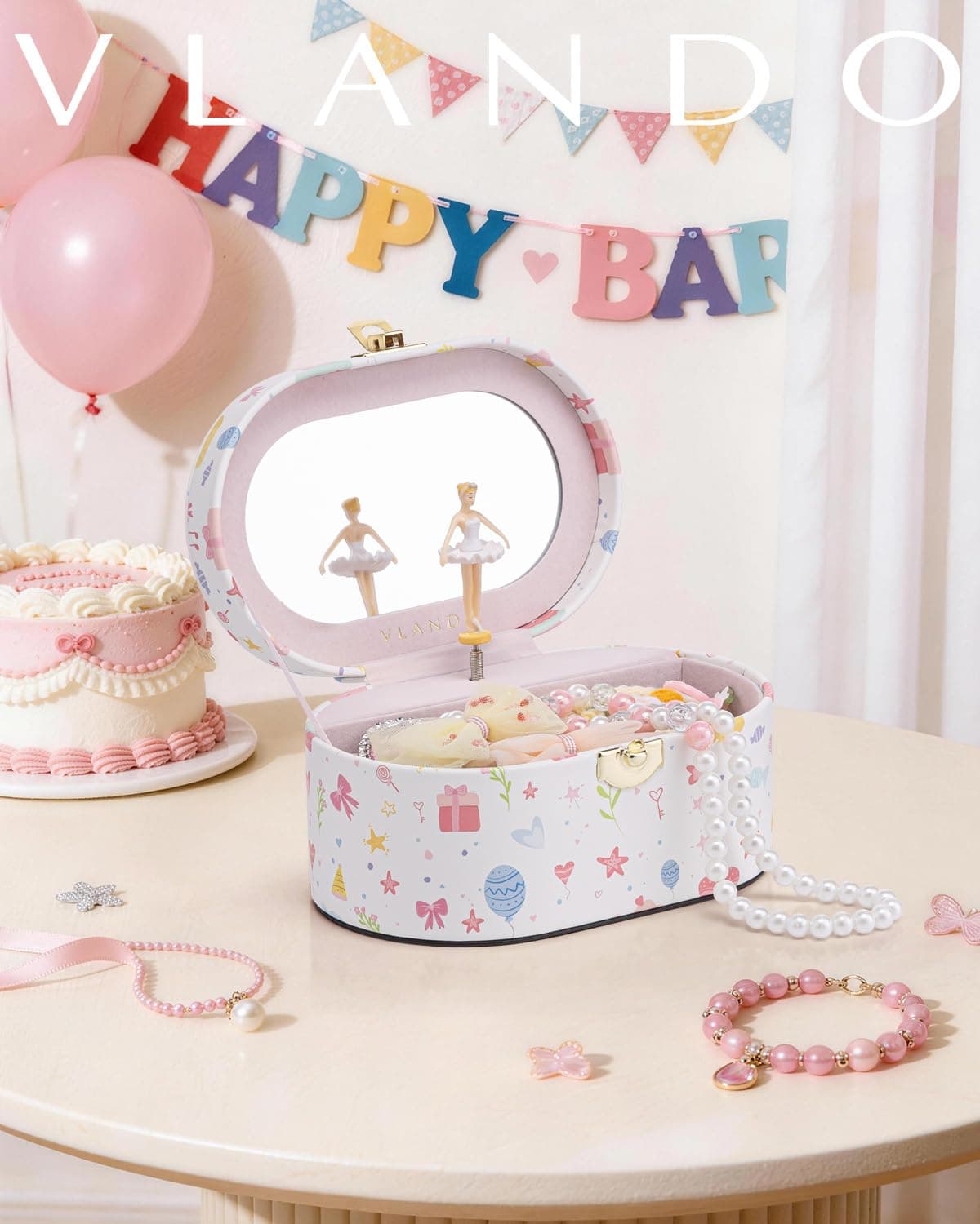 VLANDO Ellipse Joyero para niñas con caja de música, caja de joyas portátil con bailarina y espejo, juguete regalo 4 5 años niña joyero niña — view 2