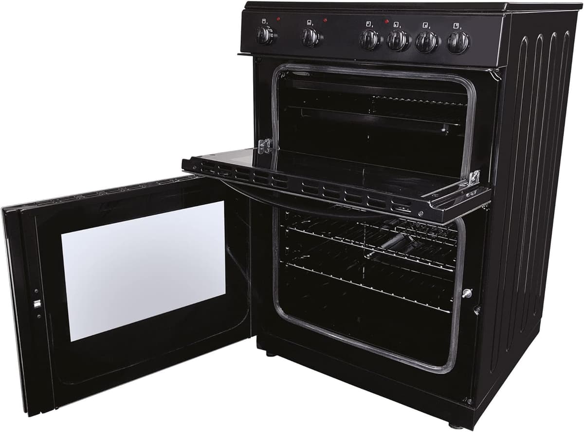 Statesman EDC60B Fan Assisted Double Oven Electric Cooker, 4 Zone Ceramic Hob, 60cm Wide, Black — view 2