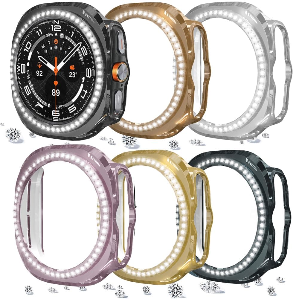 DEALELE [2-PACK] Case Compatible with Samsung Galaxy Watch FE / 5/4 40mm, Bling Double-row Diamond PC Protective Case Protector Cover, 40mm, Rose gold + Transparent — view 53