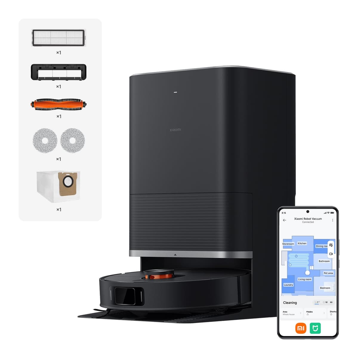 XIAOMI Robot Vacuum X20 MAX con estación Todo en uno: Vaciado automático, Lavado a Alta Temperatura y Secado rápido. 8000Pa, Brazo Extensible, Cepillo Anti-enredos, navegación LDS y Control por App.
