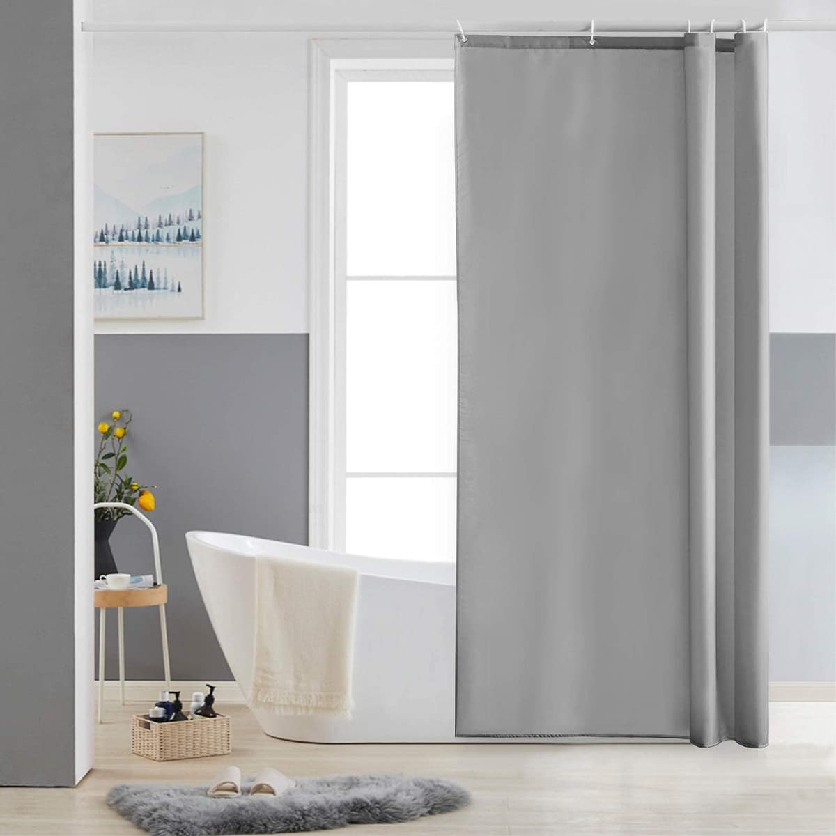 Furlinic Cortina Ducha 200x200cm Antimoho Impermeable Lavable Blanco Tela Poliéster Grandes Cortinas de Baño con 12 Aros de Cortina Ducha. — view 60