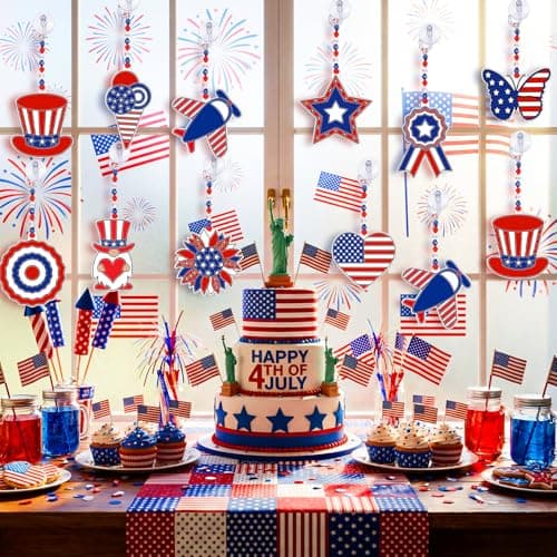 WinnerWhy 30 Sets 4th of July Crafts Bulk, Patriotic 250th Anniversary Stained Glass Sun Catcher Art Kits for Memorial Day Home Party Project Activities Hanging Ornaments