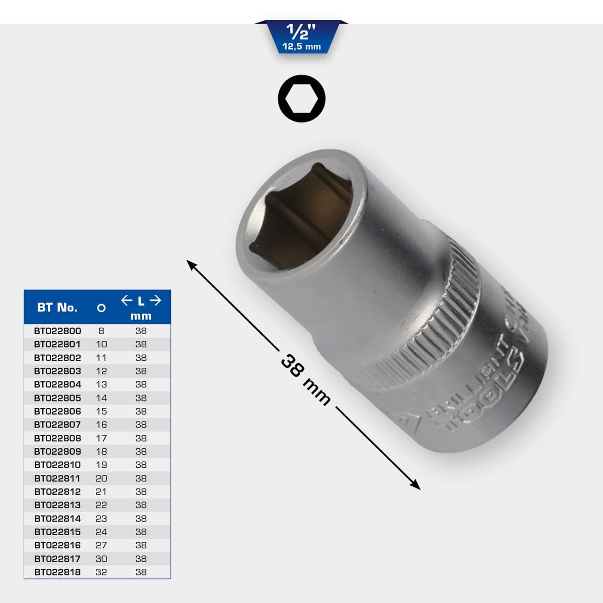 BRILLIANT TOOLS BT022818 Socket Spanner, Chrome Vanadium Steel, 32 — view 3