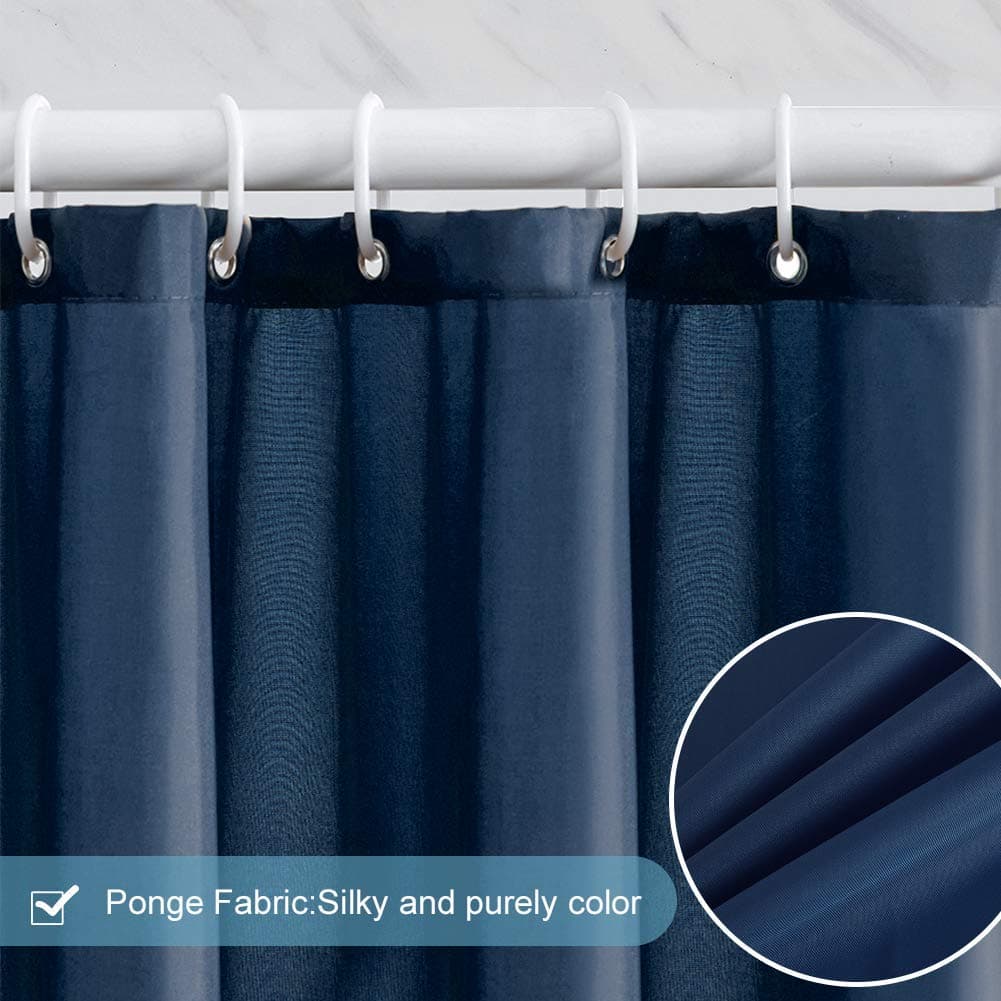 Furlinic Navy Shower Curtain Anti Mould Resistant Waterproof Bathroom Curtains Washable Polyester Fabric 90x180cm with Weight Tape for Bath Wet Room 35x72 Inch. — view 3