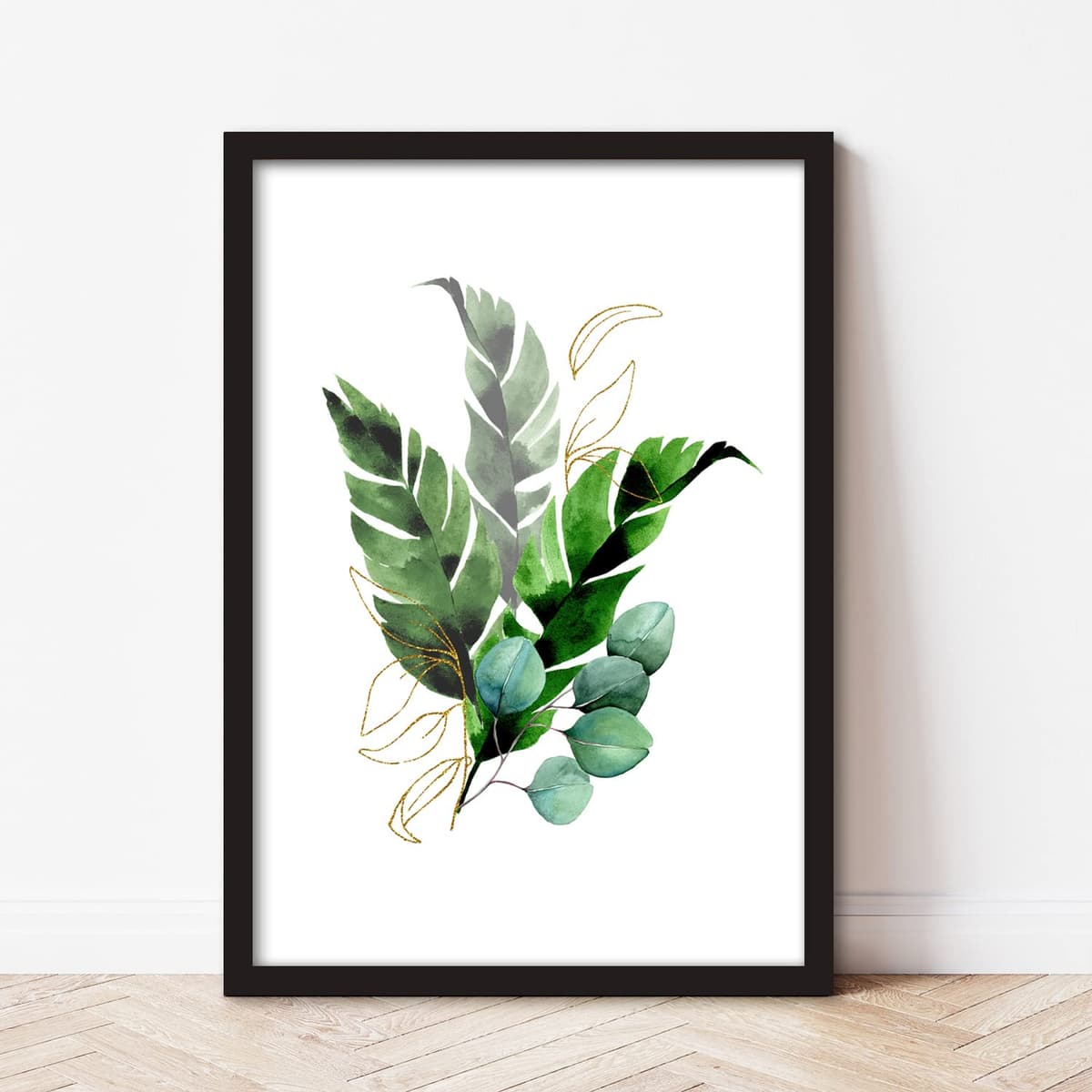 ag.art deco Pictures for Living Room | 30x40 cm Framed Wall Art | Posters with Black Frame | Canvas Wall Art for Hallway and Stairs | Room Decor | Set of 3 Artwork (Green Botanical 1) — view 3