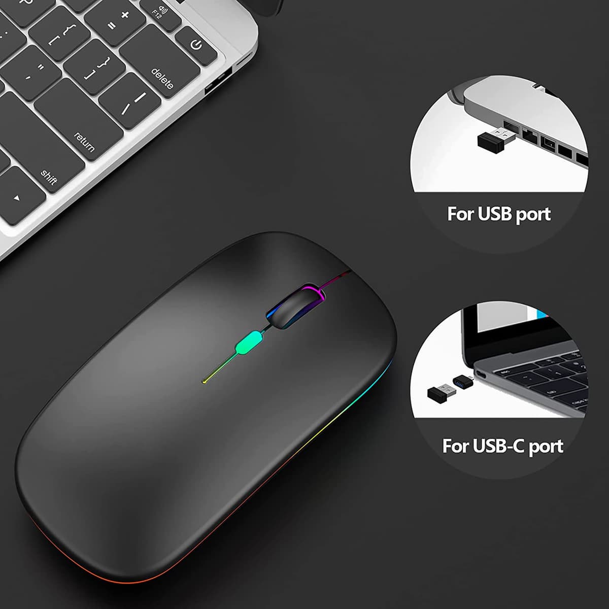 Wireless Mouse Bluetooth & 2.4GHz Dual Mode, Rechargeable RGB Computer Mous e, 800–2400 DPI, USB Mouses, Wireless Mouse for Laptop, Bluetooth Mose for Laptop Accessories — view 3