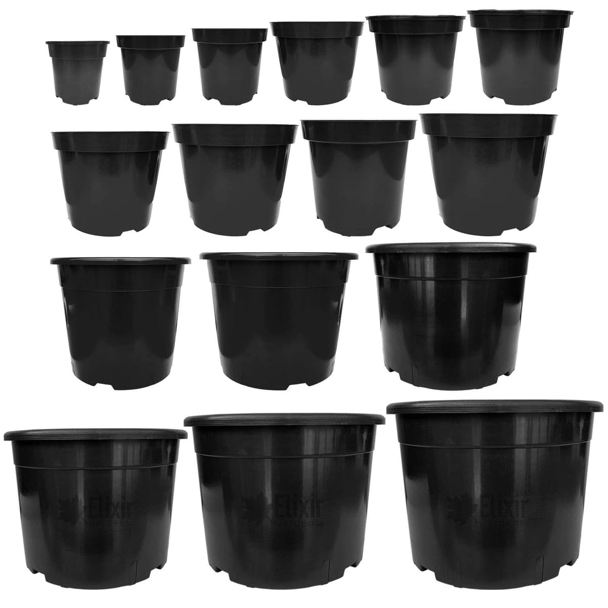 Elixir Gardens Round Black Recycled Plastic Garden Plant/Shrub/Flower Pots with Reinforced Rim | Various sizes (1 to 60 litres) & various quantities available (from 2 to 1000) 20L x 2
