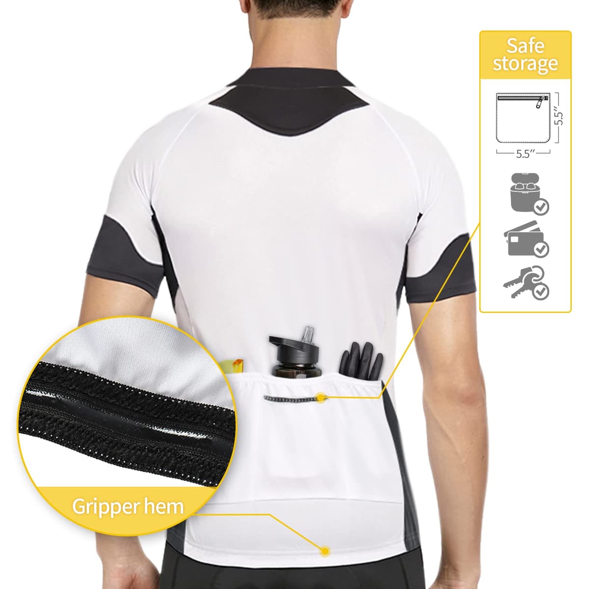 BERGRISAR Camiseta de Ciclismo de Manga Corta para Hombre, 3+1 Bolsillos con Cremallera — view 3