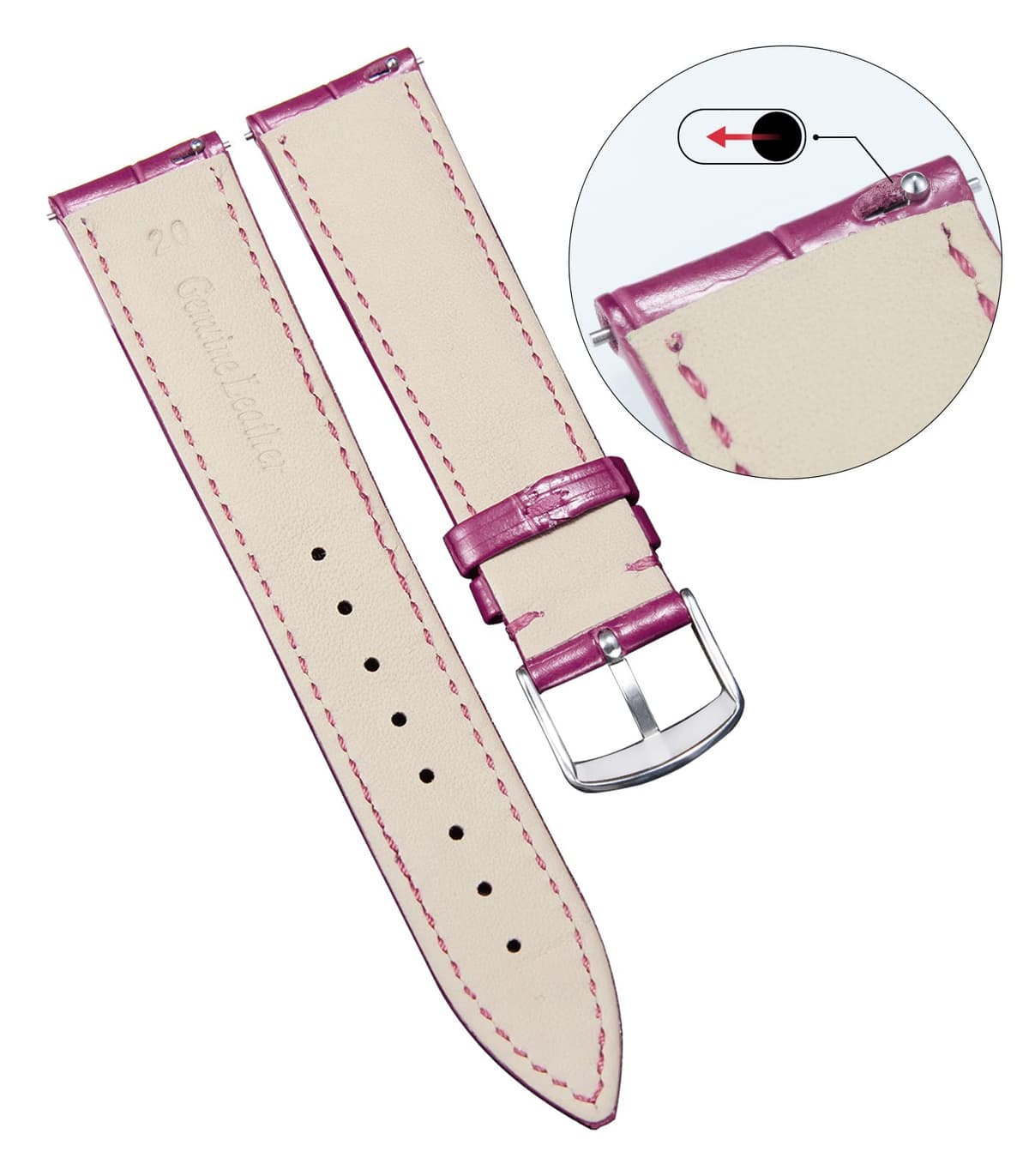BINLUN Quick Release Leather Watch Straps Replacement Watch Bands Smart Watch Strap Crocodile Pattern in 10 Colors 13 Sizes with Silver/Gold/Rose-Gold Buckle for Men Women(10mm-24mm) — view 148