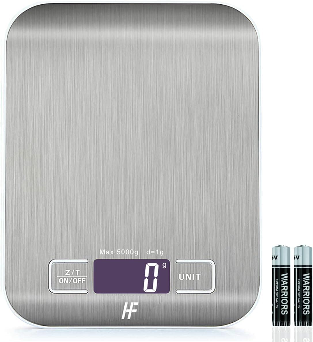 HomeFashion 5kg 1g 11lb Digital Kitchen Scales Food Scale with stainless steel Platform Electronic Cooking Backlit LCD Display Multifunction for Home and Office Use