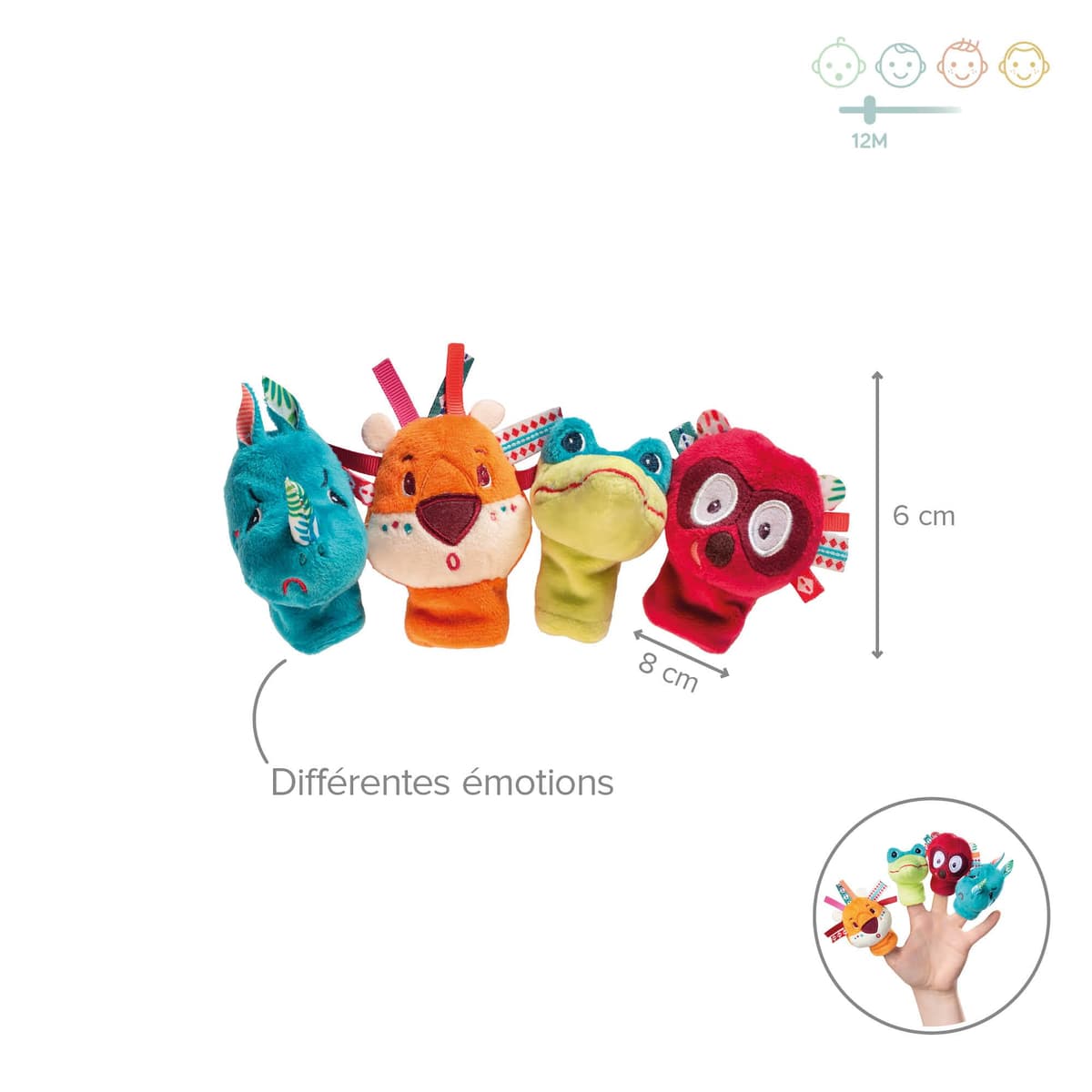 Lilliputiens - Set de Marionetas de Dedo Jungla - 4 Animales exóticos para espectáculos - Juguete sensorial e Interactivo para bebés - Marionetas de Mano para niños - Desde 12 Meses - 83105 — view 3