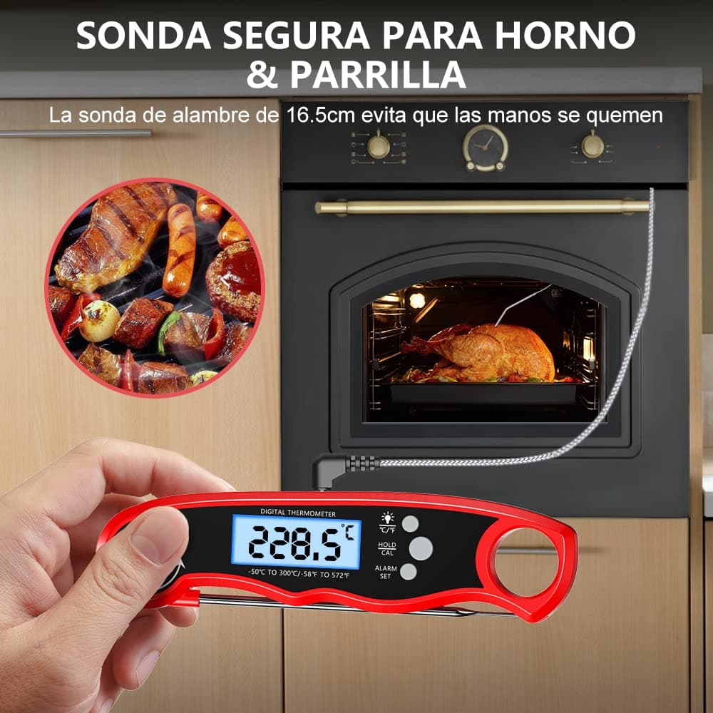 CIRYCASE Termometro Cocina, Termometro Horno Digital de Lectura Rápida & Precisa con 102cm Sonda de Alambre, Calibration & Pantalla LCD, Termometro Barbacoa para Carne, BBQ, Comida, Horno, Liquidos — view 3