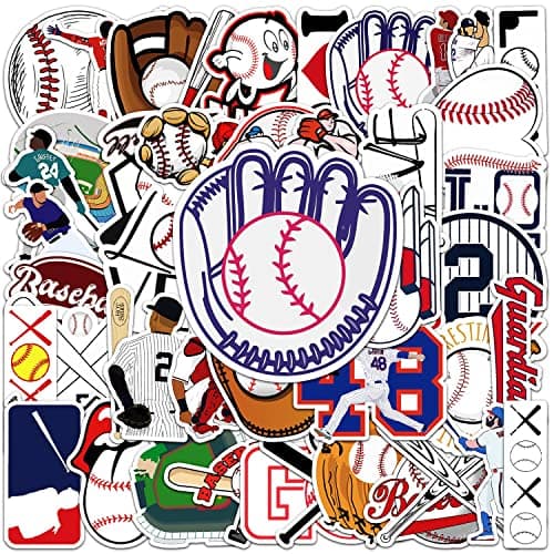 JOICEE 50pcs Baseball Stickers,Waterproof Vinyl Baseball Tattoos for Kids Teens Boys Adults, Sports Decals for Snowboard Laptop Water Bottles Hydro Flasks Phone Guitar Skateboard Computer