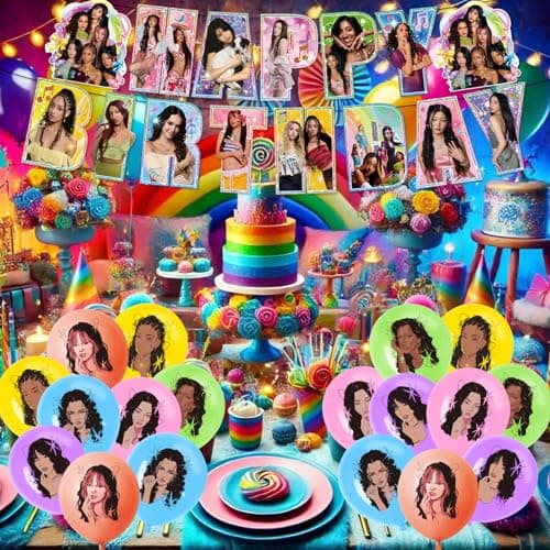 46Pcs KAT Birthday Party Decorations Set - Kpop Girl Group Anime Music Idol Supplies Include Balloons, Banner, Cake Topper & Cupcake Toppers for Fans Lover Girls Boy — view 5