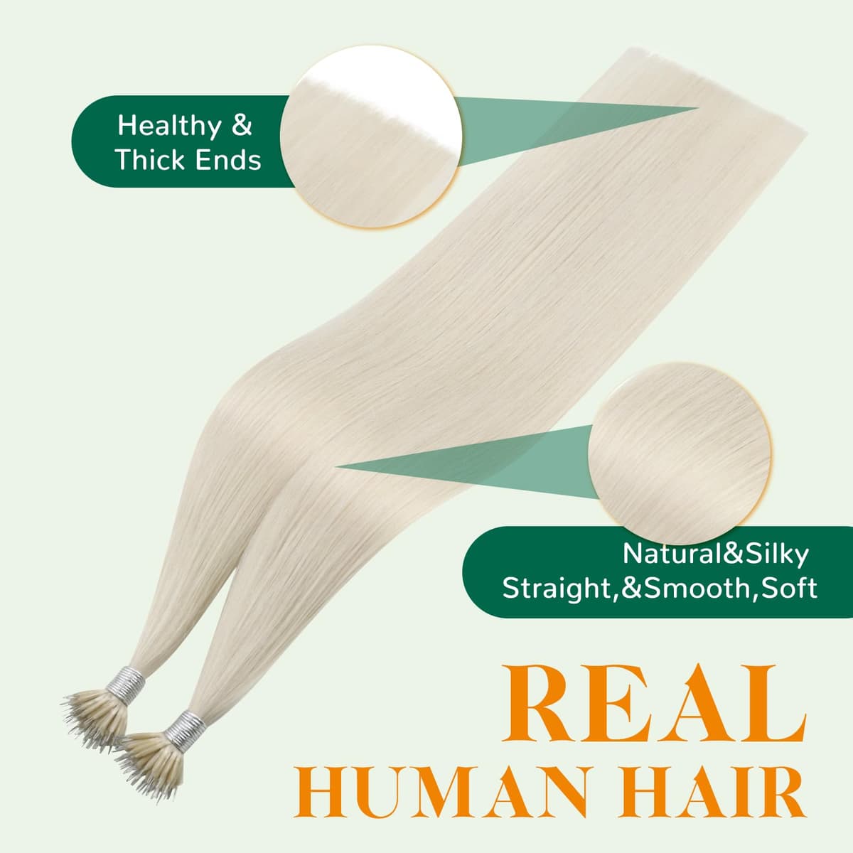 Easyouth Nano Hair Extensions Real Human Hair Blonde Nano Beads Hair Extension Human Hair Platinum Blonde Nanos Loop Hair Extensions Pre Bonded for Natural Look 14 Inch 50g 1g/Strand #1000 — view 4