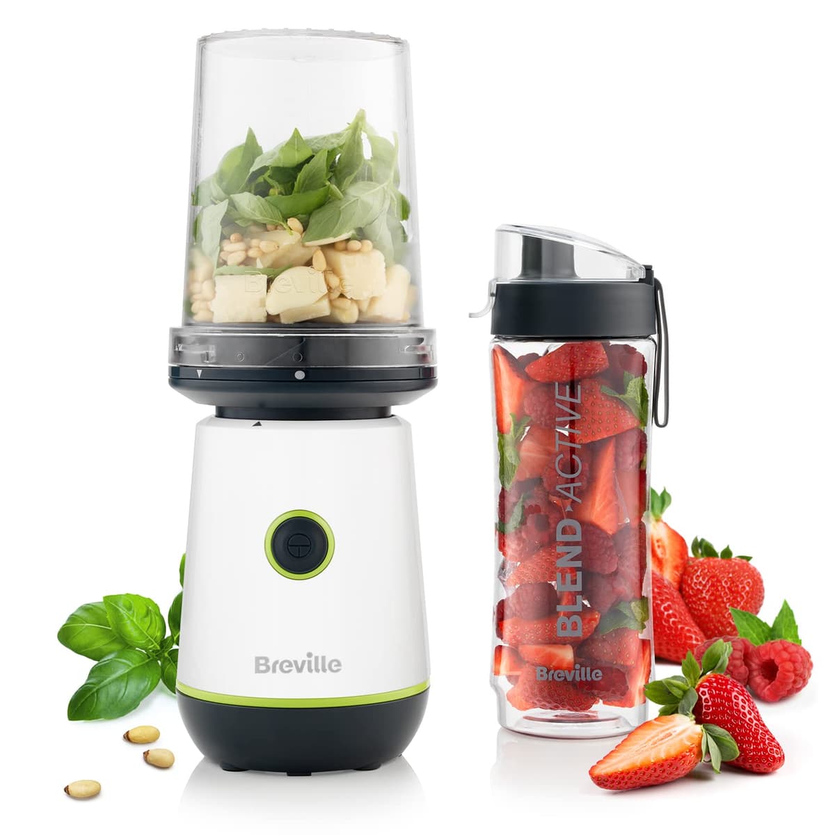 Breville Blend Active Personal Blender & Smoothie Maker | 350W | 2 Portable Blend Active Bottles (600ml) | Leak Proof Lids | White & Green [VBL246] — view 12