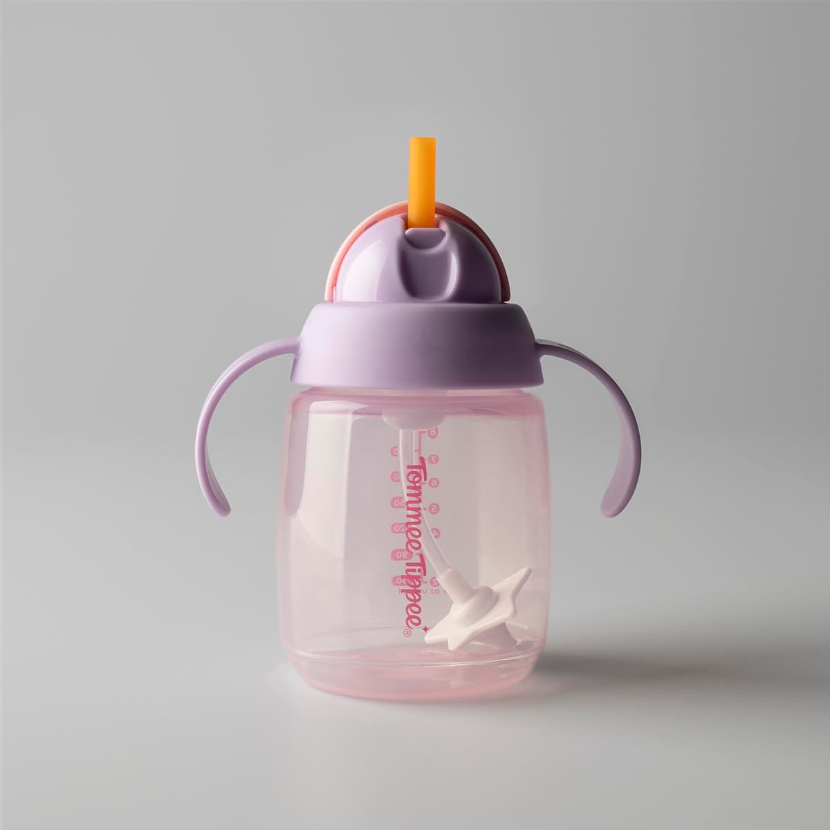 Tommee Tippee Trainer Straw Cup, 240ml, Easy Transition Toddler Cup for 6 Months+, with Silicone Weighted Straw and Easy-Hold Handles, Pink and Purple, 2 Pack — view 2
