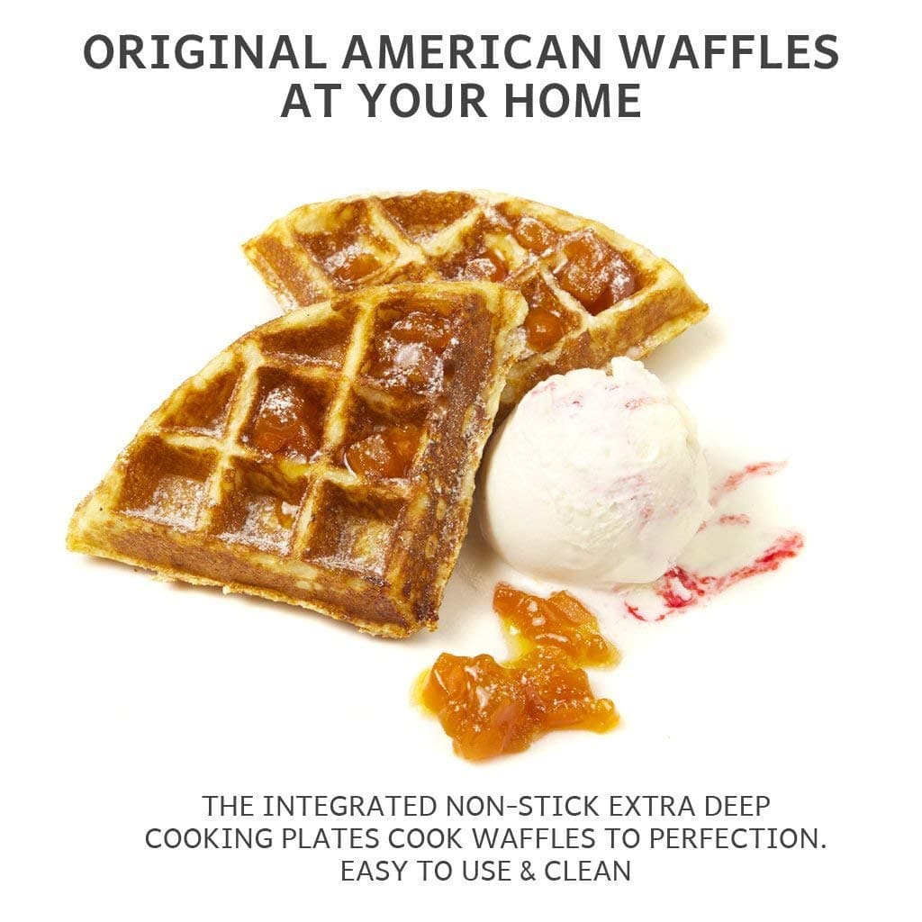 Global Gourmet - FULL SIZE American Waffle Maker Iron Machine 700W I Electric I Stainless Steel Mould I Non-Stick Coating I Recipes I Deep Cooking Plates I Adjustable Temperature Control - Black — view 2