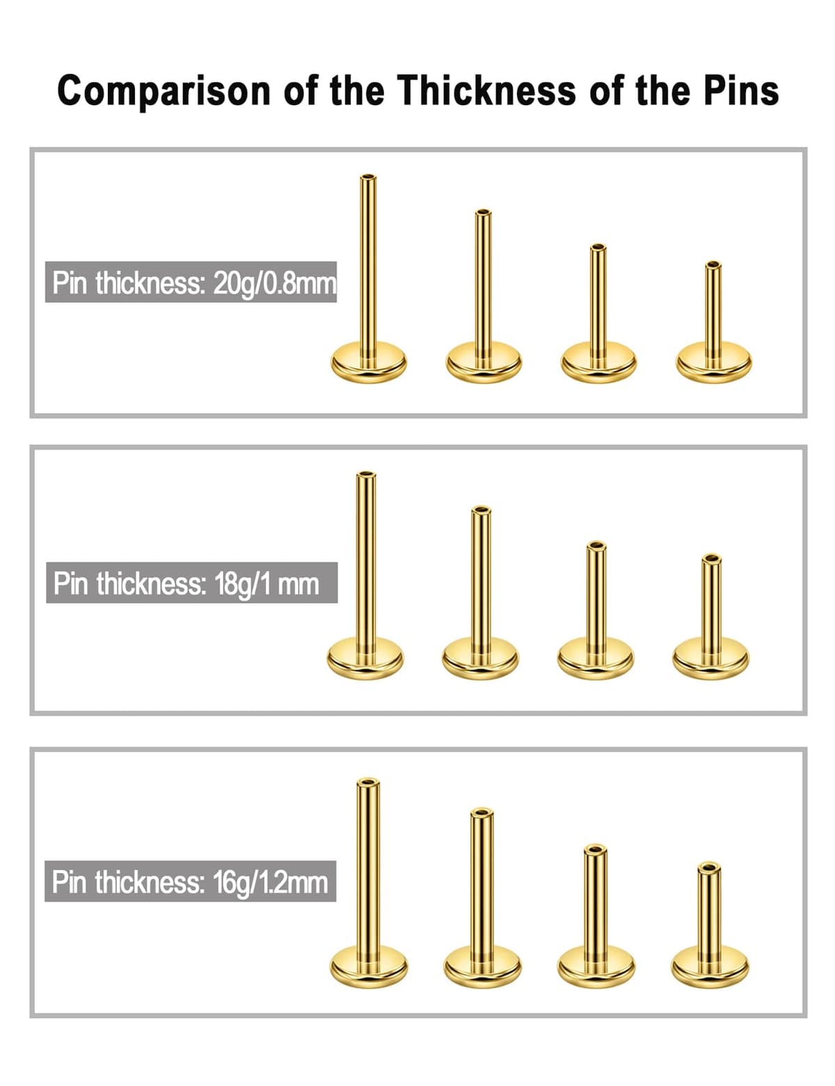 FANSING Single 316L Surgical Steel Threadless Labret Stud with CZ for Nose Cartilage Helix Rook Conch Tragus Earlobe Piercings — view 3