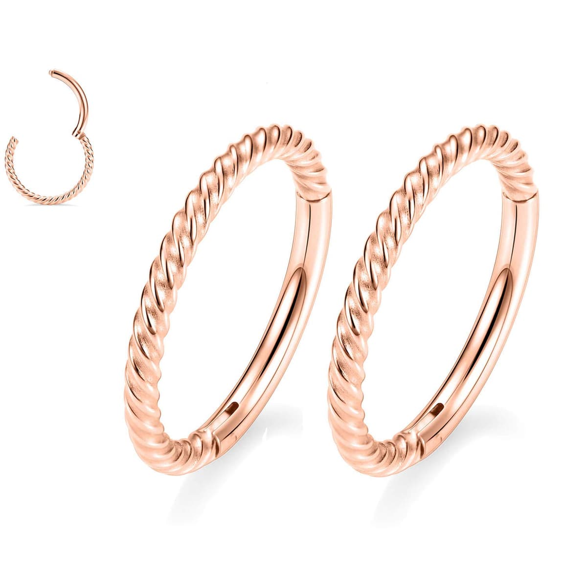 GAGABODY 2 Pcs Nose Rings 20G 18G 16G 14G 12G 10G 8G Surgical Steel Piercing Rings for Nose Septum Cartilage Helix Tragus Conch Rook Daith Lobe from 5mm to 16mm Seamless Hoop Unisex Hinged Earrings — view 10