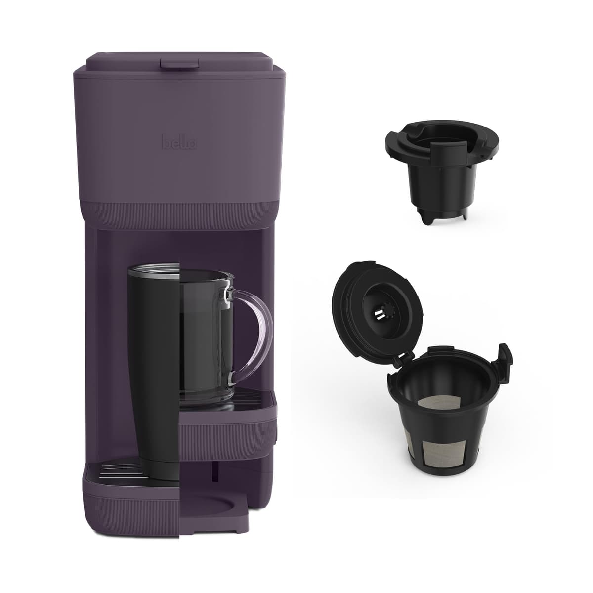 BELLA Single Serve Coffee Maker, K Cup & Coffee Ground Compatible with Removable, Adjustable Drip Tray, Auto Shutoff & Reusable Dishwasher Safe Accessories, Brews 6oz to 14oz, 1000 Watt, Oatmilk — view 11