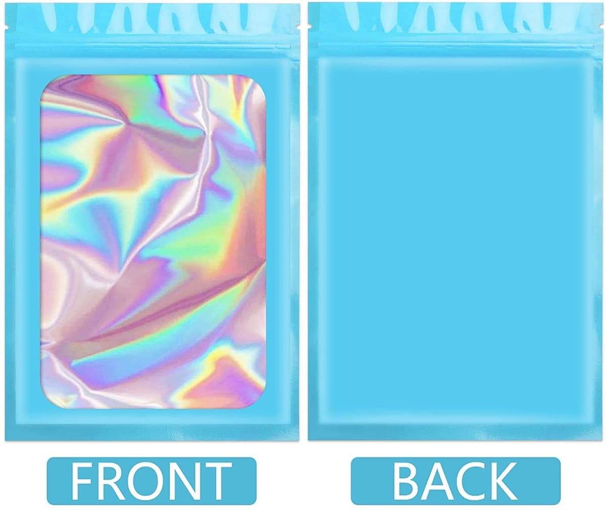 100 PCS Smell Proof Mylar Bags Holographic Packaging Bags, Resealable Odor Proof Bag, Mothers Day Gifts (Blue, 3 * 4.7inch) — view 2