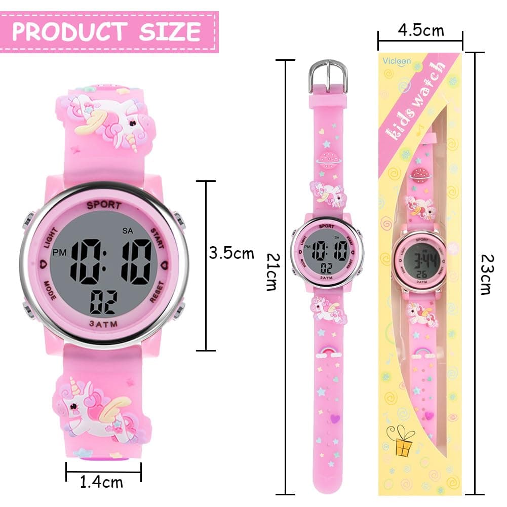 Vicloon Reloj Digital para Niños Niña, Luz Intermitente LED de 7 Colores Reloj de Pulsera Niña Multifunción, Reloj Unicornio Niña, Relojes Niñas Niños Digital para Niños de 3 a 12 años — view 2