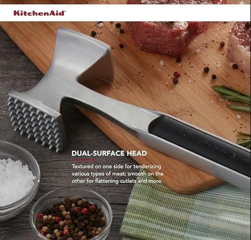 KitchenAid Gourmet Multi Sided Meat Tenderizer for Pounding Meats, Nuts, Shellfish, ect, Hang Hole for Easy Storage, Hand Wash, One Size, Black — view 7