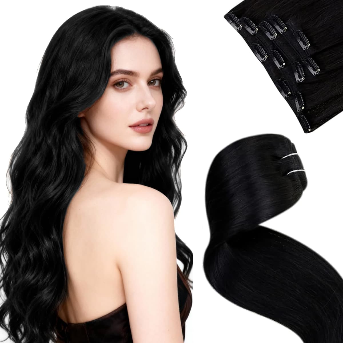 LaaVoo Hair Extensions Clip in Real Human Hair Brown Clip in Hair Extensions Dark Brown Remy Straight Hair Full Head Double Weft 80g 5pcs 14 Inch #4 — view 86