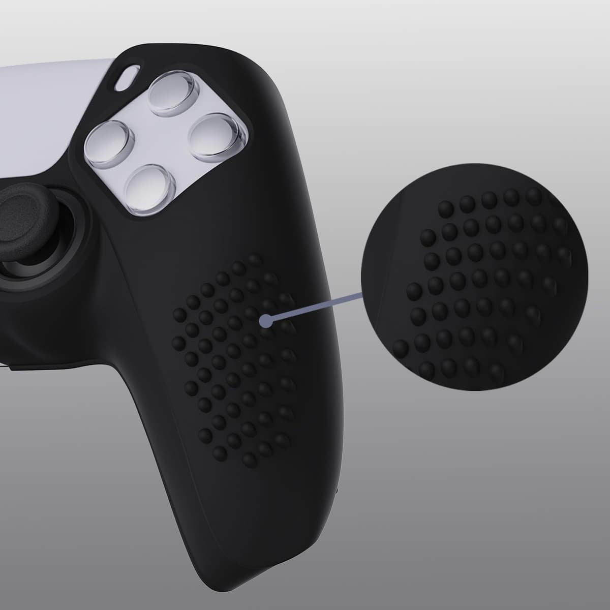 eXtremeRate PlayVital Funda de Silicona para ps5 Mando - Carcasa Protectora con 6 Tapas de Joysticks, Impermeable, Resistente y Antideslizante, Funda de Goma Suave para ps5, 3D Tachonado (Negro) — view 6