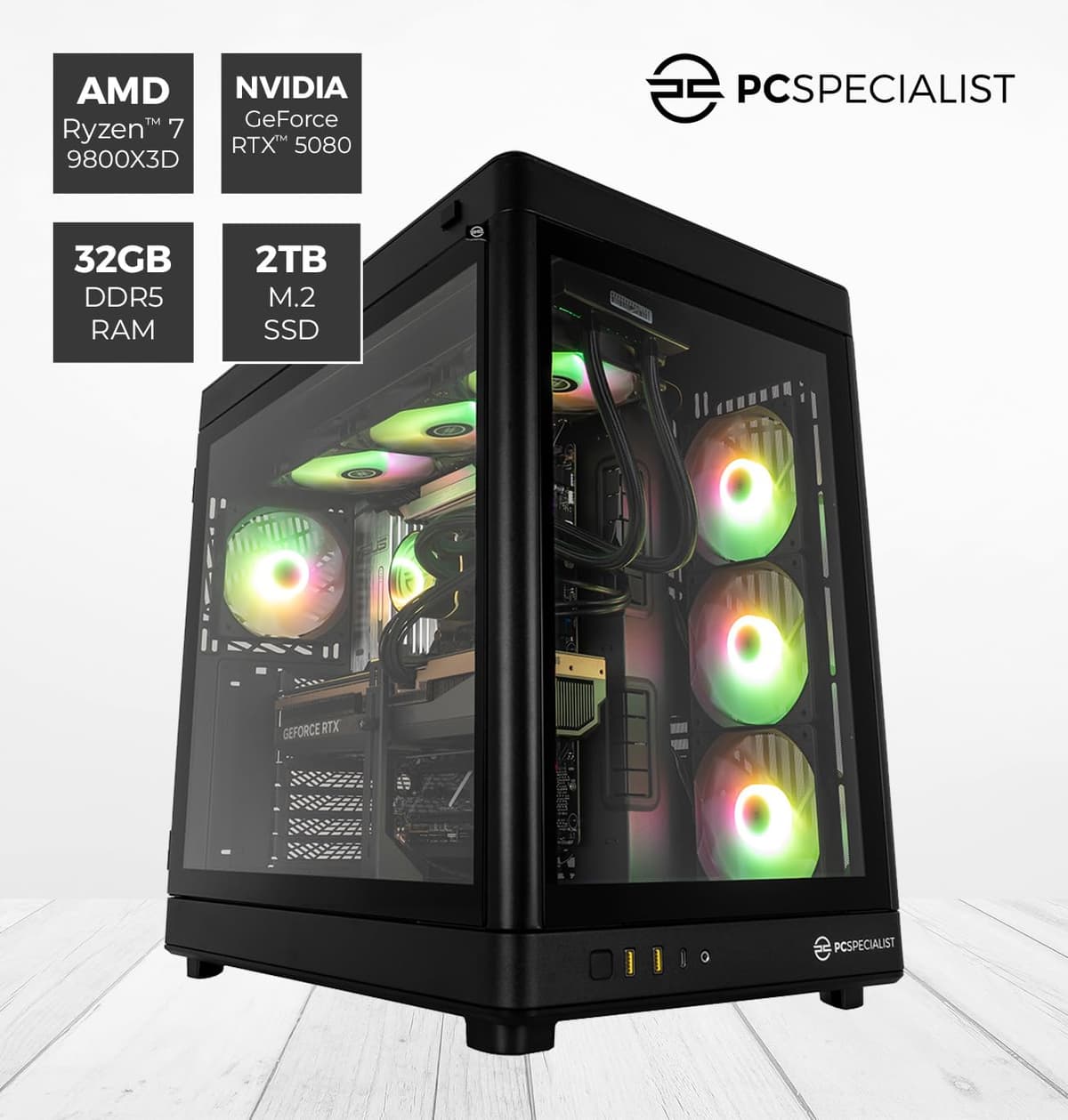 PCSpecialist Master PC Gaming - AMD Ryzen 9 7900X3D 5,60 GHz 12-Core, 32 GB DDR5 RAM, 16 GB GEFORCE RTX 4080, 1TB M.2 SSD + 2TB HDD, Windows 11 — view 2