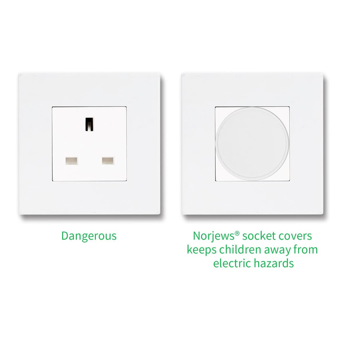 Norjews 20 Pack Plug Socket Covers UK, Child Safety Plug Socket Sovers Baby UK, Socket Protectors for Sockets UK - White — view 3