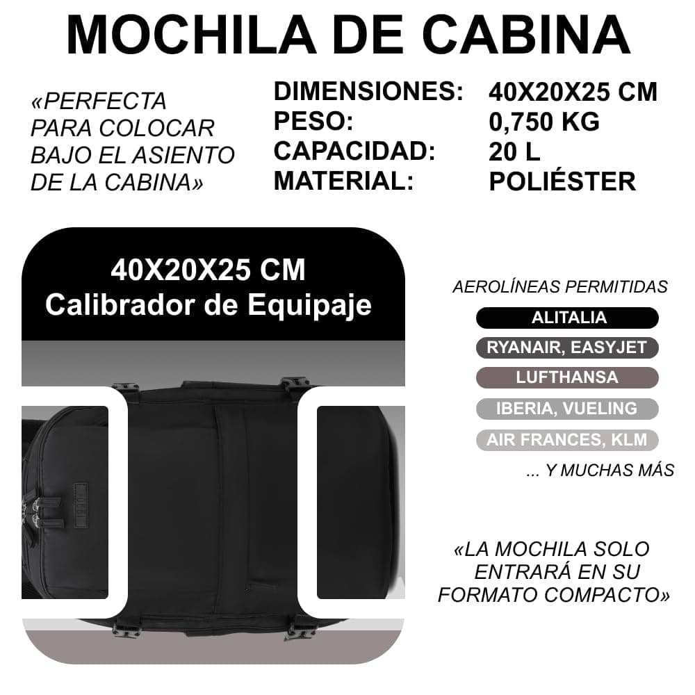 1990s Mochila de viaje cabina expandible para Ryanair 40x25x20-25cm,con bolsa de zapatillas,mochila casual impermeable extensible compatible con portátil 15" — view 3